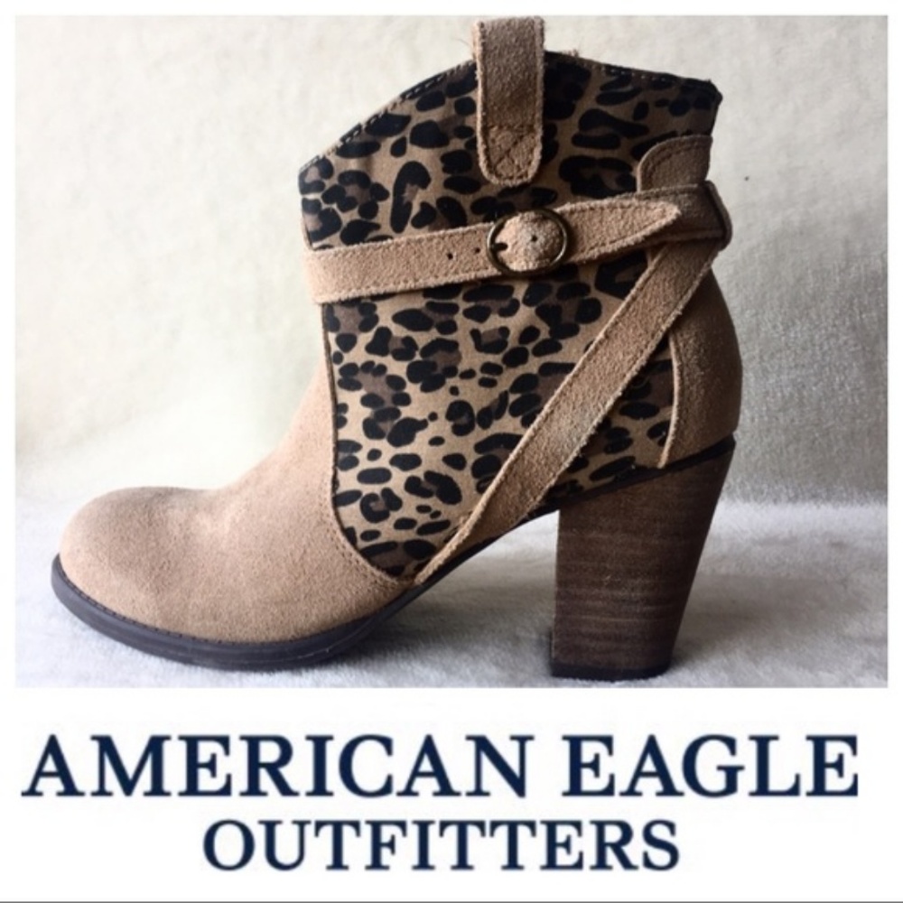 American Eagle leopard print tan booties SZ 6